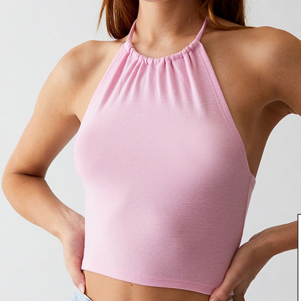 Pink cinched halter top PacSun